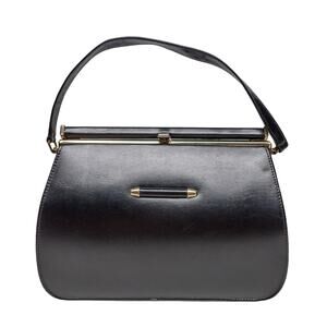 Vintage Black 1960s Brown Shoe Co. AIR STEP Handbag Gold Frame Kiss Lock Clasp